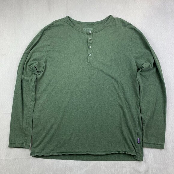Patagonia Mens Shirt Large Green Daily Henley Long Sleeve Organic Cotton 52260 - Picture 1 of 8